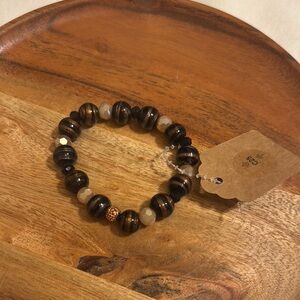 Gold and Brown Beaded Bracelet with Polished Finish